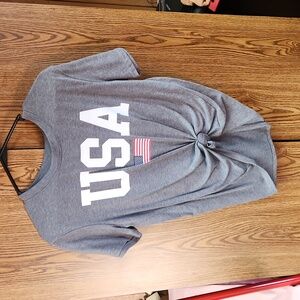 LADIES USA TIE FRONT T-SHIRT